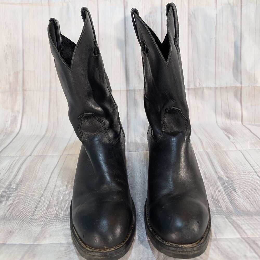 STC Safety Toe Black Leather Pull-On Western Style Work Boots Size 10
